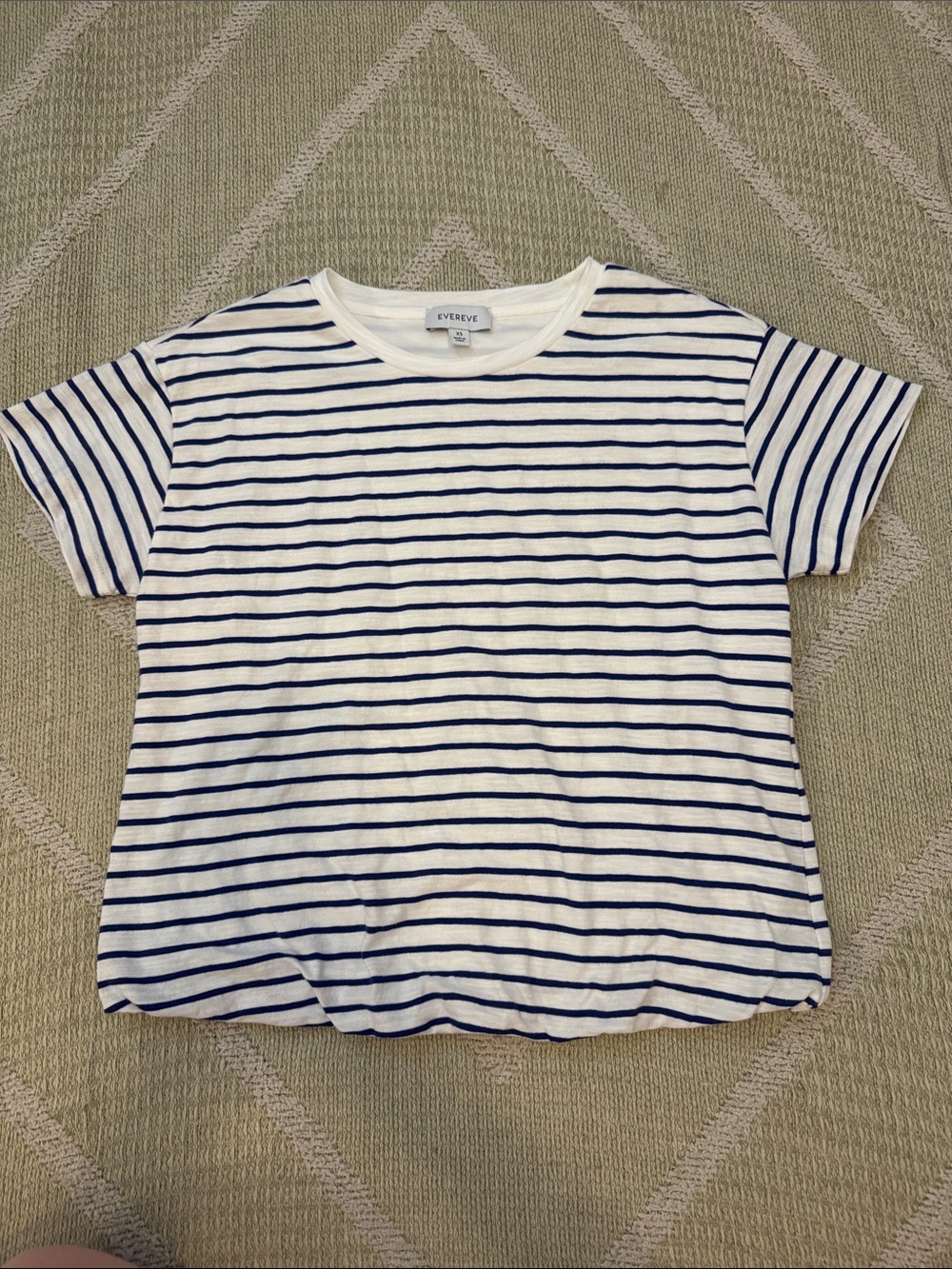 EVEREVE Blue White Striped Crewneck Tee XS Coastal Classic Top